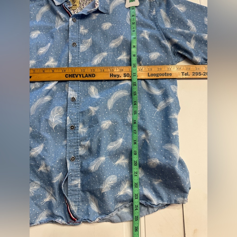Wayan Natural Wear WNW Feather Blue Mens Large Short Sleeve Button Up Shirt - Picture 5 of 6